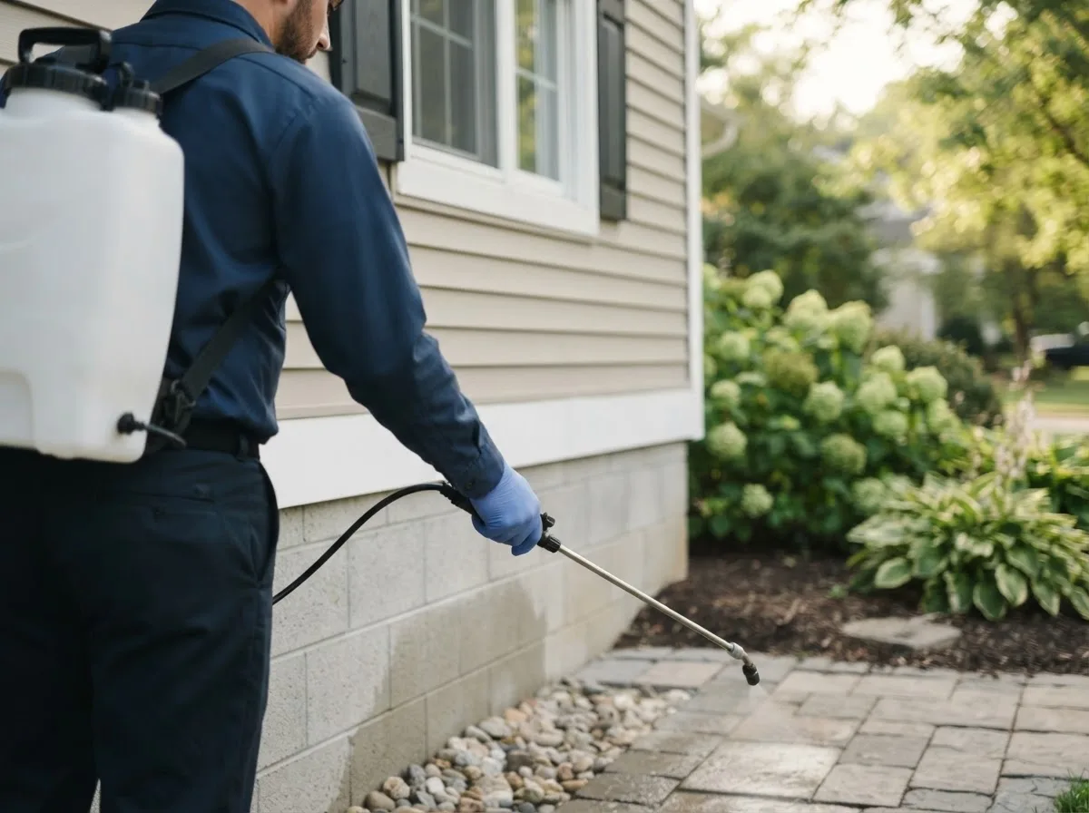 Pest control technician inspecting a home in Peach Creek, WV